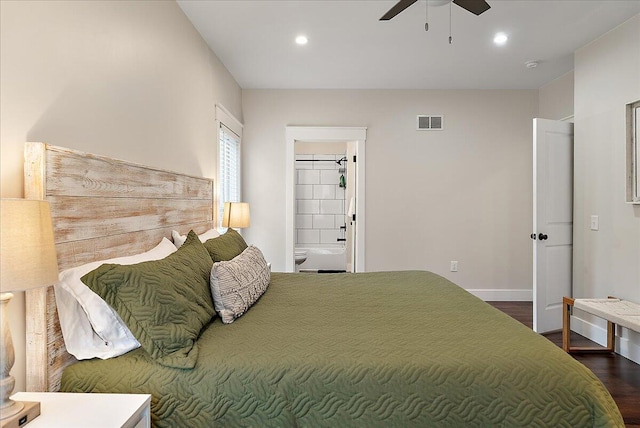 16325 Stones Throw Ln, Union Pier, MI 49129 - bedroom featuring recessed lighting, dark wood finished floors, visible vents, a ceiling fan, and baseboards
