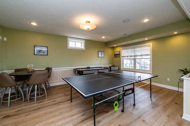 playroom with recessed lighting and light wood finished floors