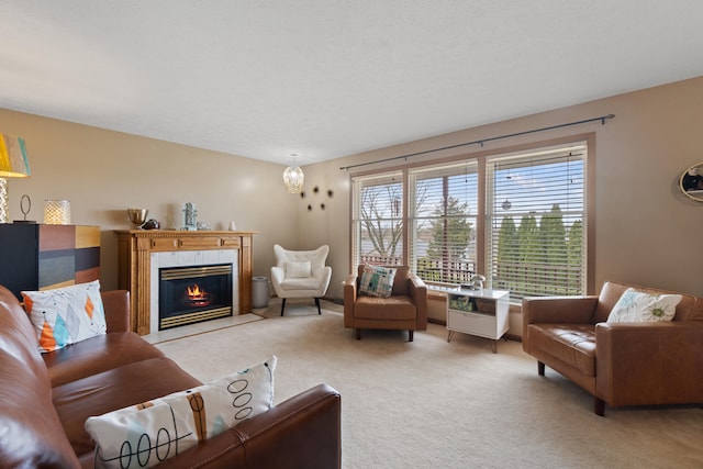 10951 N Waldron Rd, Jerome, MI 49249 - living area with light carpet and a tile fireplace