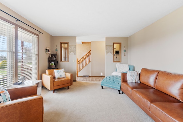 10951 N Waldron Rd, Jerome, MI 49249 - carpeted living area with stairs