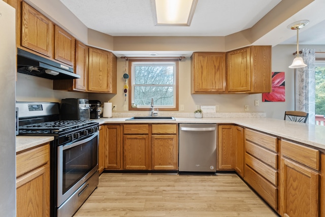 10951 N Waldron Rd, Jerome, MI 49249 - kitchen featuring plenty of natural light, under cabinet range hood, a sink, and appliances with stainless steel finishes
