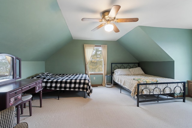 10951 N Waldron Rd, Jerome, MI 49249 - carpeted bedroom featuring lofted ceiling and ceiling fan