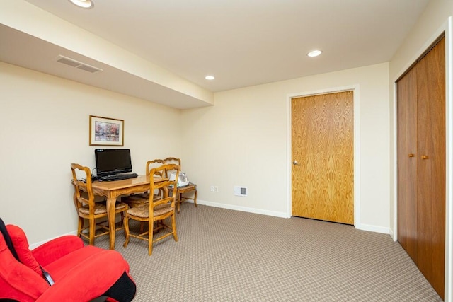 office space with recessed lighting, carpet, and visible vents