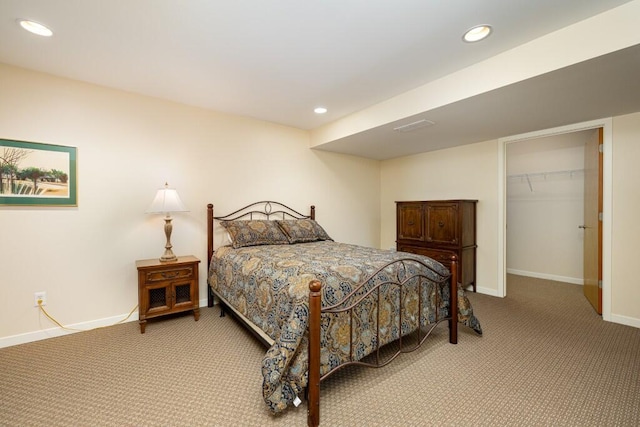 bedroom with baseboards, carpet flooring, and recessed lighting