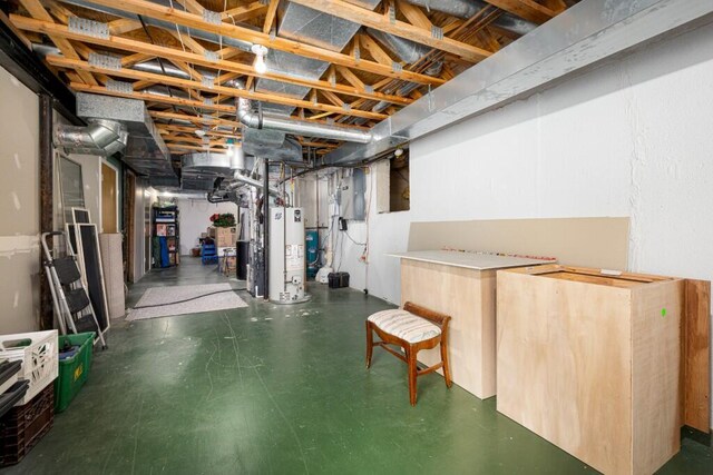 unfinished basement with gas water heater
