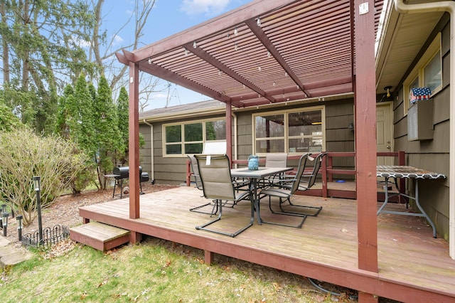 419 Larkspur Ave, Portage, MI 49002 - wooden terrace with outdoor dining area and a pergola