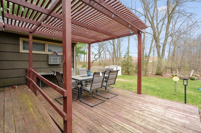 419 Larkspur Ave, Portage, MI 49002 - deck featuring outdoor dining area, a pergola, a yard, and cooling unit