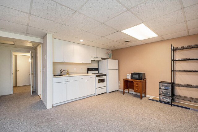 2420 E Collier Ave SE, Grand Rapids, MI 49546 - kitchen with light carpet, white appliances, under cabinet range hood, and a sink