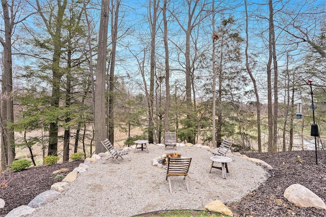 view of yard with an outdoor fire pit