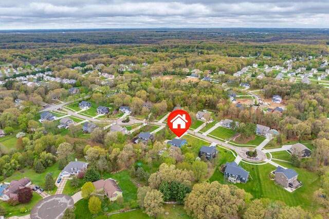 5849 Gavin Ln, Kalamazoo, MI 49009 - birds eye view of property featuring a residential view and a wooded view