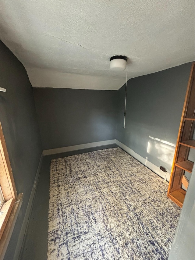 215 E Liberty Rd, Cement City, MI 49233 - carpeted empty room with baseboards, a textured ceiling, and lofted ceiling