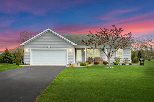 51441 Jordan St, Paw Paw, MI 49079 - ranch-style home featuring driveway, a yard, a garage, and roof with shingles