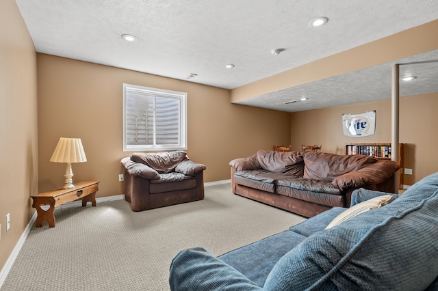 51441 Jordan St, Paw Paw, MI 49079 - living area with carpet flooring, a textured ceiling, and recessed lighting