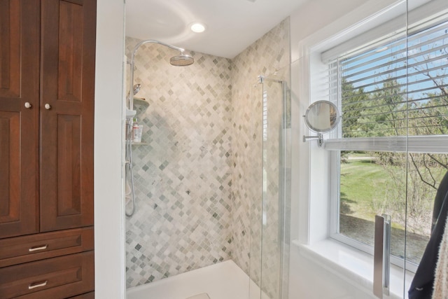 bathroom with a shower stall