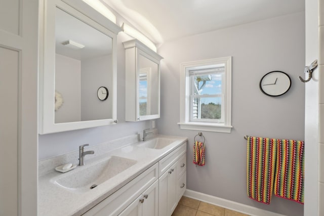 full bathroom featuring tile patterned floors, visible vents, a sink, and double vanity