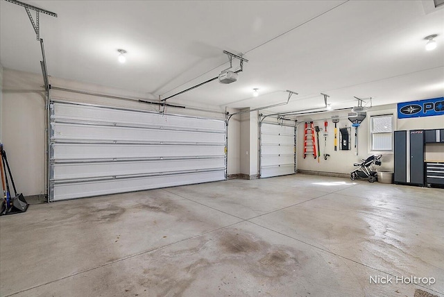 garage with a garage door opener