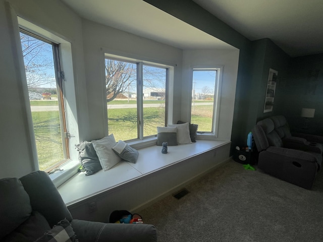 sitting room with visible vents and carpet floors