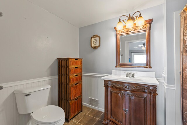 18125 174th Ave, Spring Lake, MI 49456 - bathroom featuring vanity, a wainscoted wall, toilet, tile patterned flooring, and visible vents