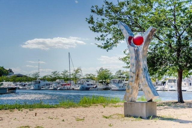 surrounding community with a water view