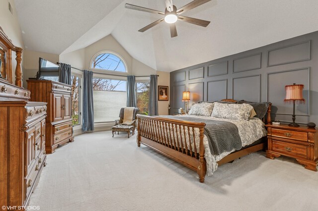 1888 Boardwalk, Saint Joseph, MI 49085 - bedroom featuring vaulted ceiling, visible vents, light colored carpet, and a ceiling fan