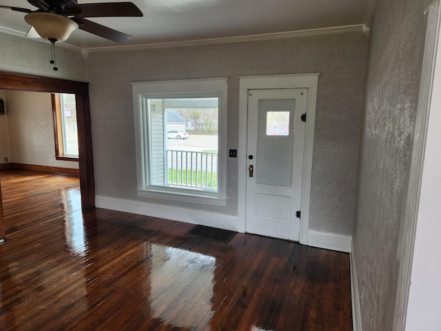 36707 Goddard Rd, Romulus, MI 48174 - entryway featuring crown molding, ceiling fan, a wealth of natural light, and hardwood / wood-style floors