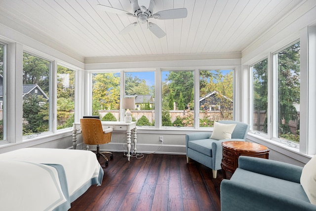sunroom featuring plenty of natural light and wooden ceiling