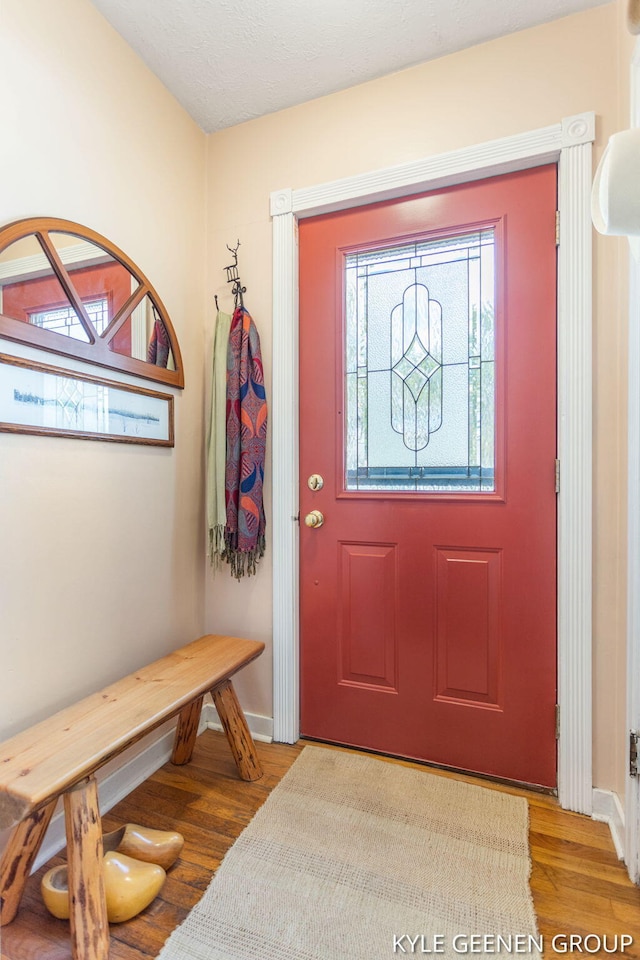 entryway featuring wood finished floors, plenty of natural light, and baseboards