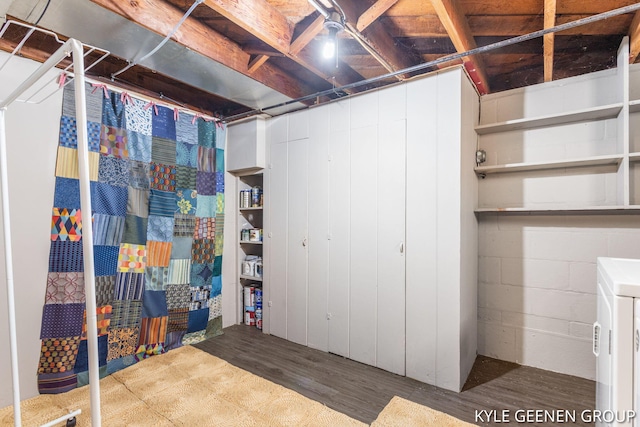 unfinished basement with wood finished floors