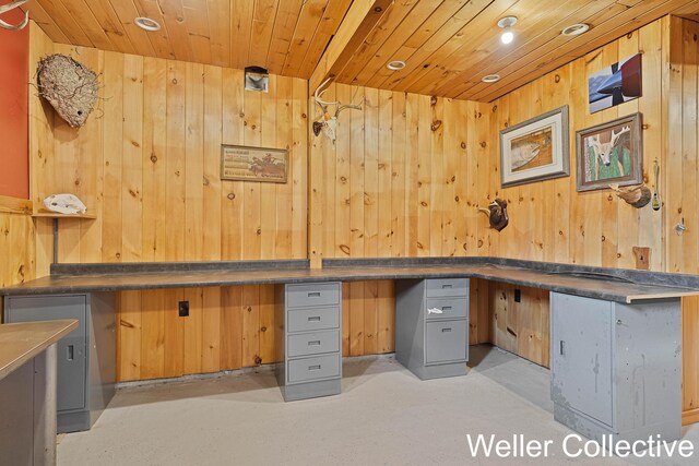 9090 E 32nd Rd, Cadillac, MI 49601 - unfurnished office featuring recessed lighting, wood walls, and wooden ceiling