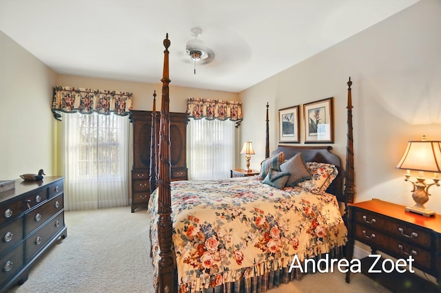 bedroom featuring a ceiling fan and carpet floors