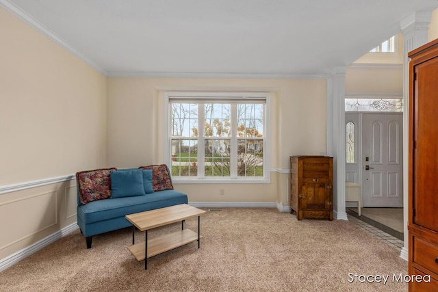 7174 Loma Linda Dr, Rockford, MI 49341 - sitting room featuring light colored carpet, crown molding, and baseboards