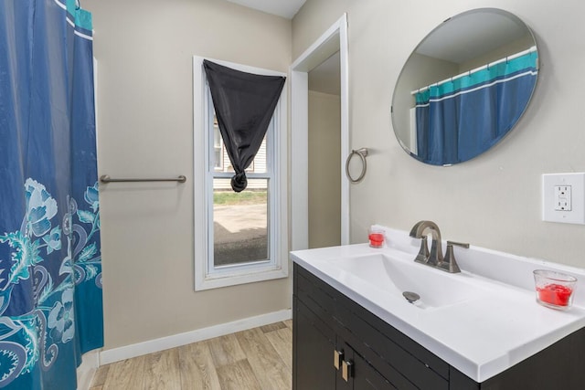 442 Emerald Ave NE, Grand Rapids, MI 49503 - bathroom with baseboards, vanity, and wood finished floors
