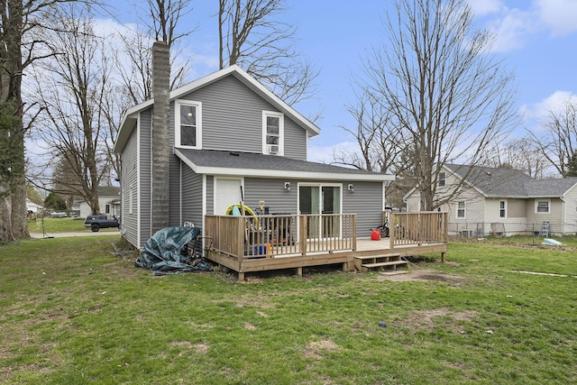 145 Kingsbury St, Athens, MI 49011 - back of house featuring a chimney, a yard, and a wooden deck