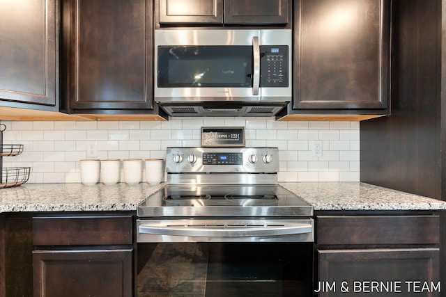 kitchen featuring tasteful backsplash, dark brown cabinetry, and stainless steel appliances
