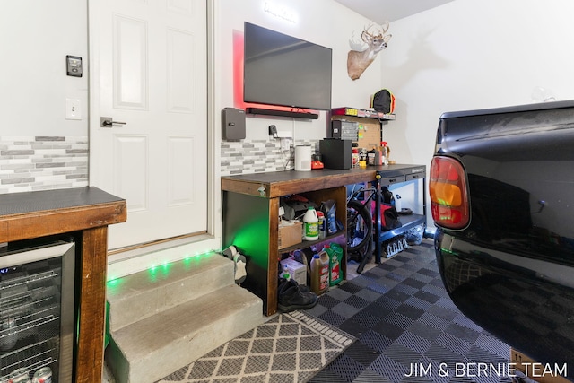 interior space with beverage cooler