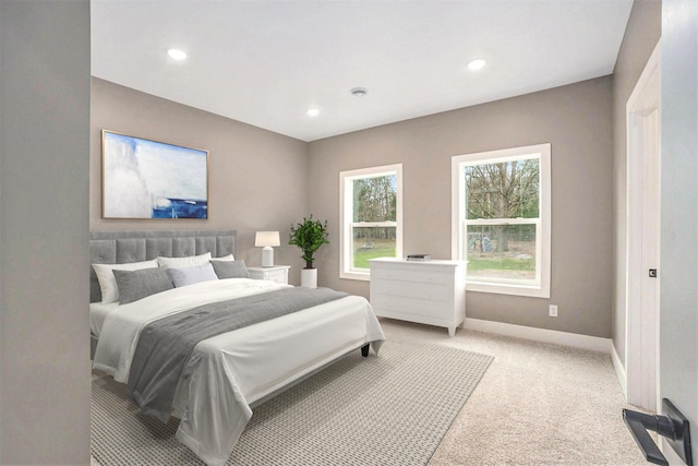 3574 Valley View Dr, Muskegon, MI 49444 - bedroom featuring baseboards, light colored carpet, and recessed lighting
