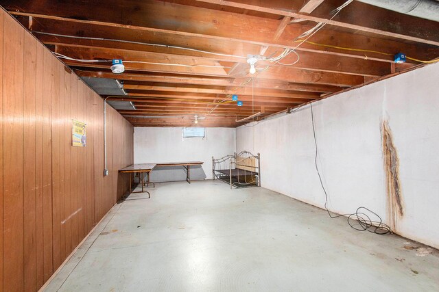 basement with wood walls