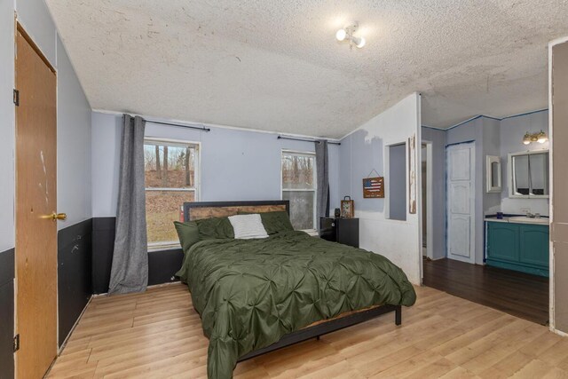16788 David Ct, Mecosta, MI 49332 - bedroom featuring light wood-type flooring, a textured ceiling, and a sink