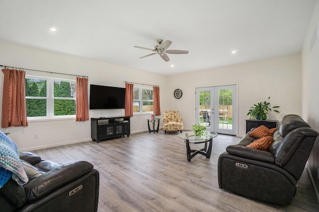 53746 Stevens Ln, Three Rivers, MI 49093 - living area featuring plenty of natural light, a ceiling fan, wood finished floors, baseboards, and recessed lighting