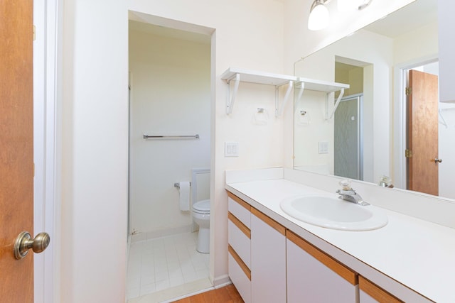 3126 Fairhaven Ct, Ann Arbor, MI 48105 - bathroom featuring vanity, baseboards, toilet, and a shower stall