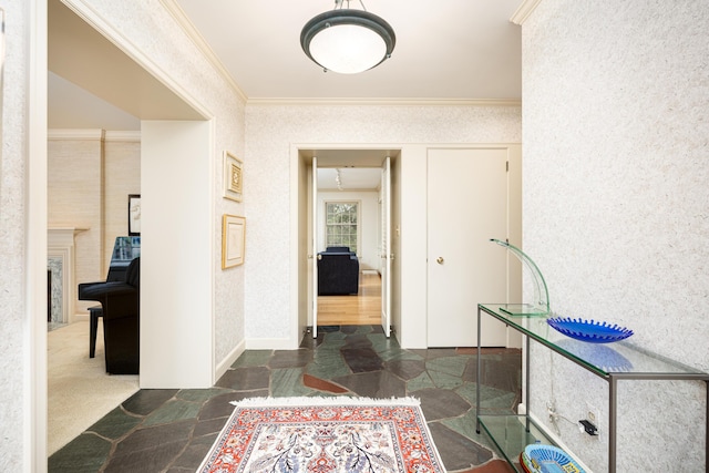 1060 Chestnut St, Ann Arbor, MI 48104 - hall with stone finish flooring and ornamental molding
