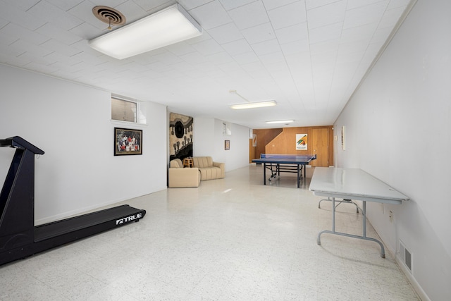 1060 Chestnut St, Ann Arbor, MI 48104 - playroom featuring visible vents, wood walls, and tile patterned floors