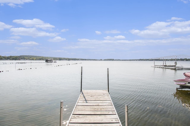 view of dock with a water view