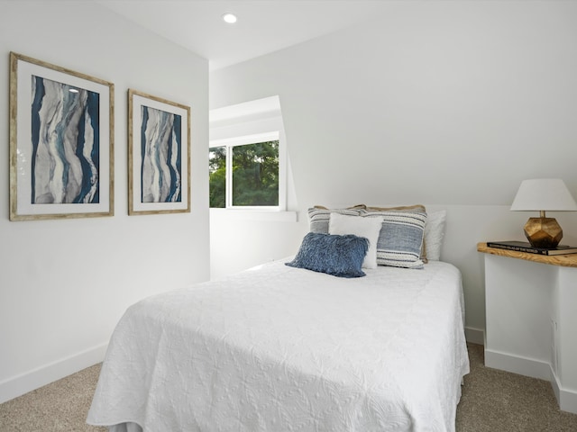 bedroom featuring baseboards, recessed lighting, and carpet floors