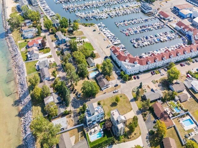 221 N Townsend St, New Buffalo, MI 49117 - aerial view of numerous boat docks and a nearby body of water