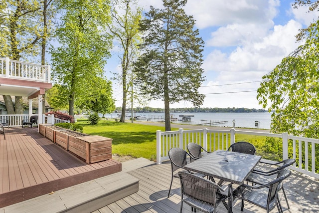 150 Hyde Rd, Clarklake, MI 49234 - deck with a water view, outdoor dining area, and a yard