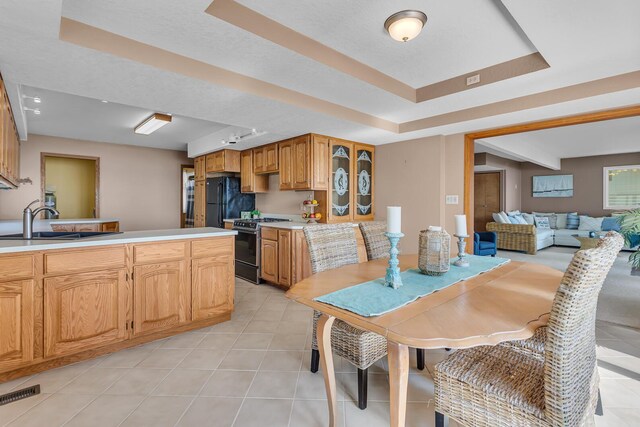 150 Hyde Rd, Clarklake, MI 49234 - dining space with a raised ceiling and light tile patterned flooring