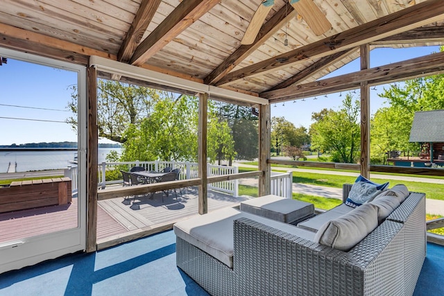 150 Hyde Rd, Clarklake, MI 49234 - sunroom with a water view, an outdoor hangout area, and outdoor dining area