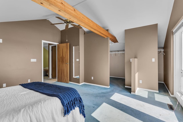 150 Hyde Rd, Clarklake, MI 49234 - bedroom featuring beamed ceiling, high vaulted ceiling, carpet floors, a walk in closet, and a closet