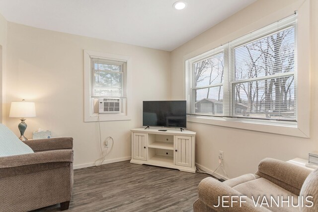 7848 W Minising Point Dr, Baldwin, MI 49304 - living area with cooling unit, baseboards, recessed lighting, and dark wood-type flooring